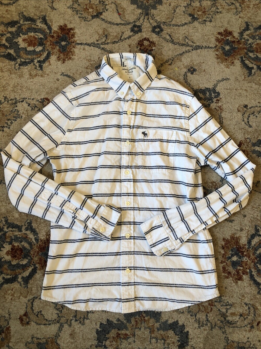 Abercrombie & Fitch Mens White Muscle Polo Shirt Slim Fit Long Sleeve Size L